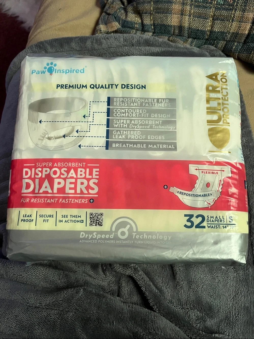 Inspire Disposable Dog Diapers in White and Gold - Pack of 32